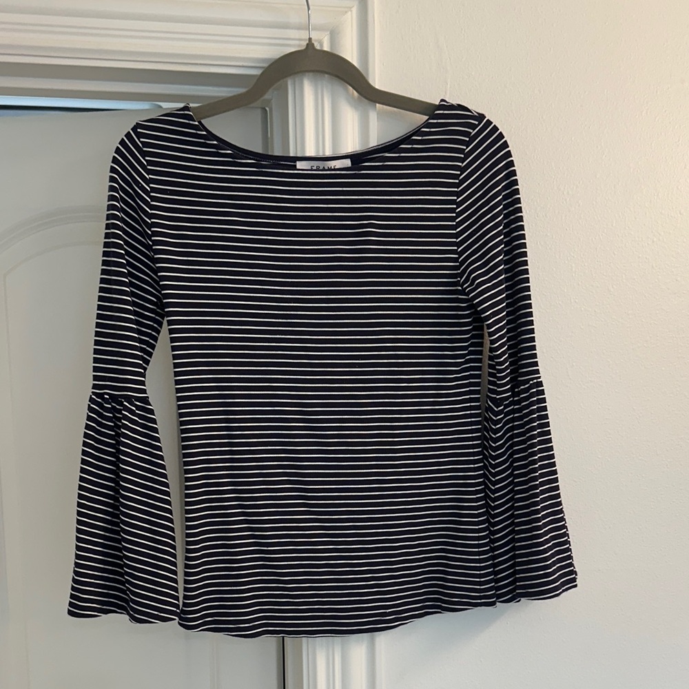 Frame Denim Navy and White Striped Blouse